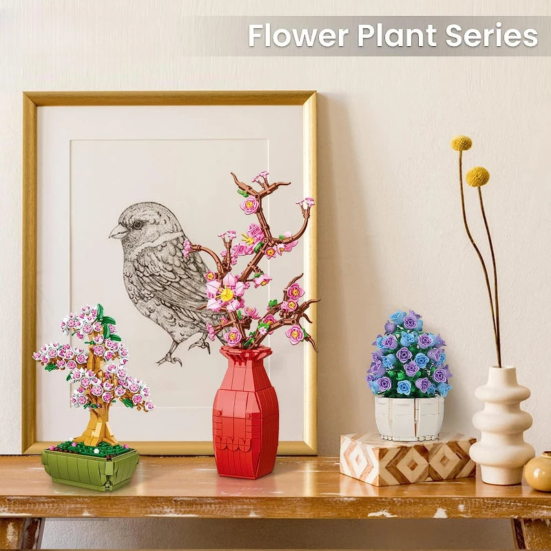 Bonsai Tree Building Blocks Set - Featuring Cherry Blossom Flowers, DIY Plant Model Toy Creative Gift for Home Décor