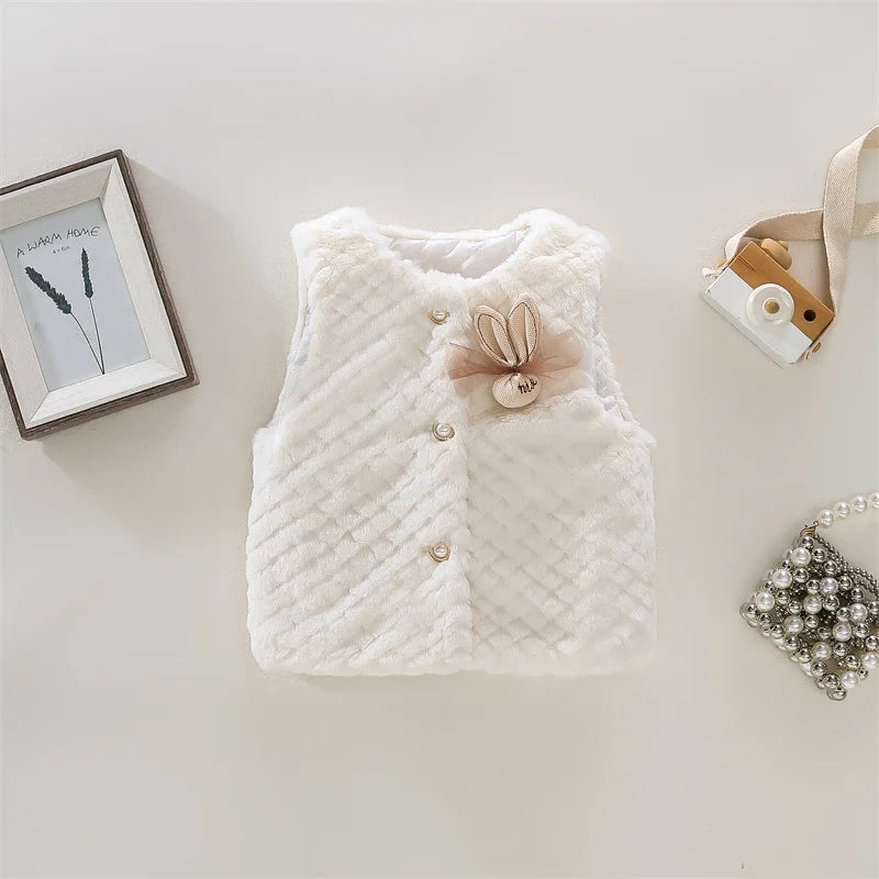 (9 Months -3 Years Old) Autumn And Winter New Simple Solid Color Baby Girl Vest, Fashionable And Warm Children'S Clothing