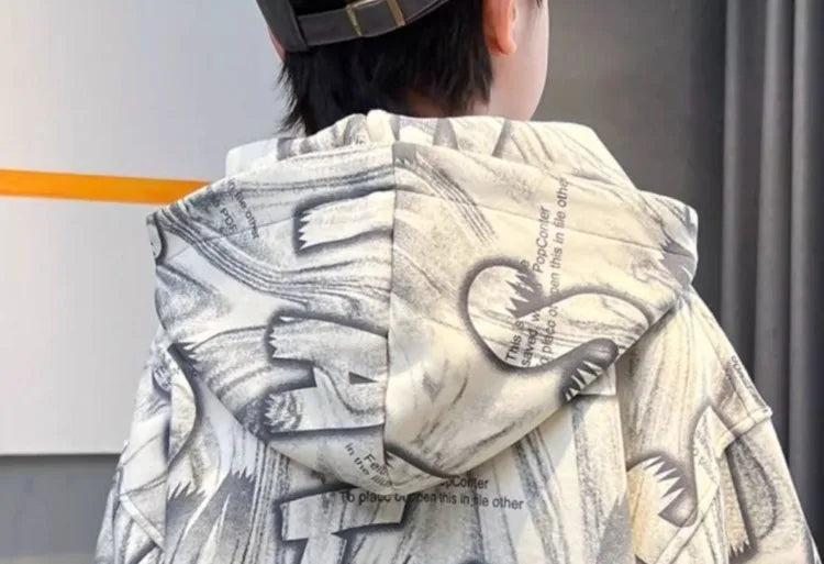 2025 New Boys' Mid-Large Spring-Autumn Trendy Brand Hooded Hoodie - Stylish Kids' Spring Wear Top