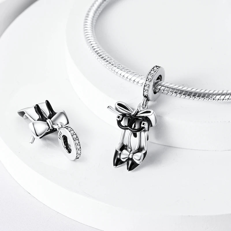 925 Sterling Silver Original Pink Ballet Shoes Charms Ballet Dancer Pendants For Women DIY Bead Fit Original Bracelet Necklace