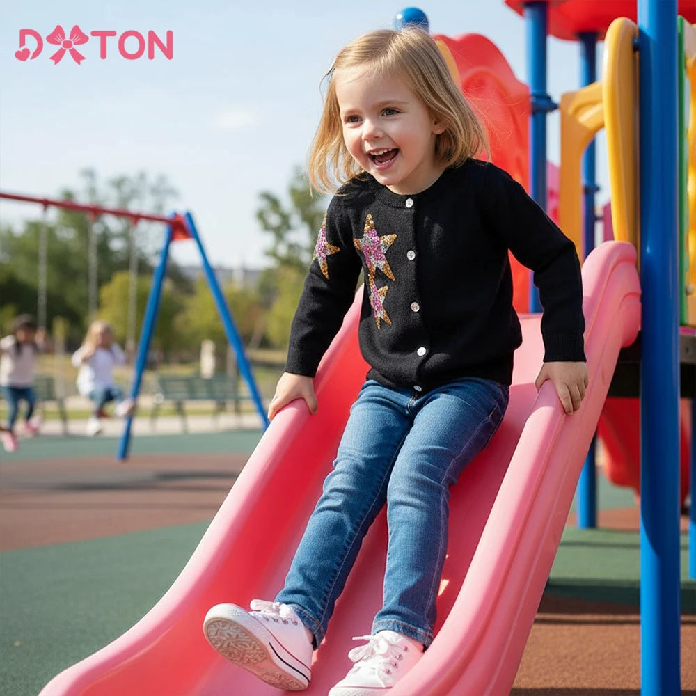 DXTON Toddler Girls Knitwear Clothing Star Sequined Children Knitted Cardigan Coat Elastic Winter Outerwear Kids Girls Sweater