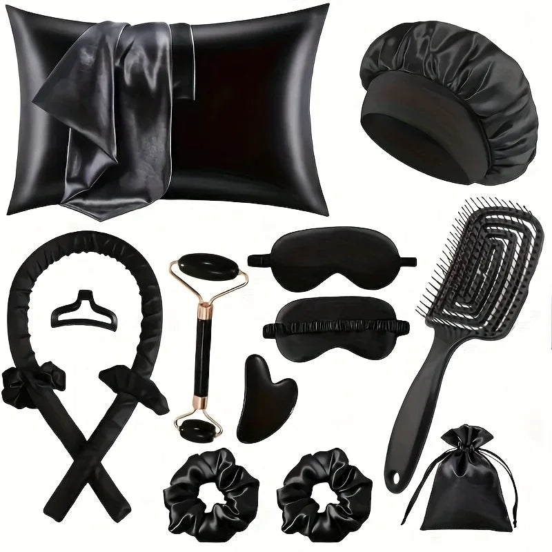 Styling Kit - Heatless Silk Curler with Sleeping Mask and Shower Cap for Women and Girls Beauty Kit for Travel and Home