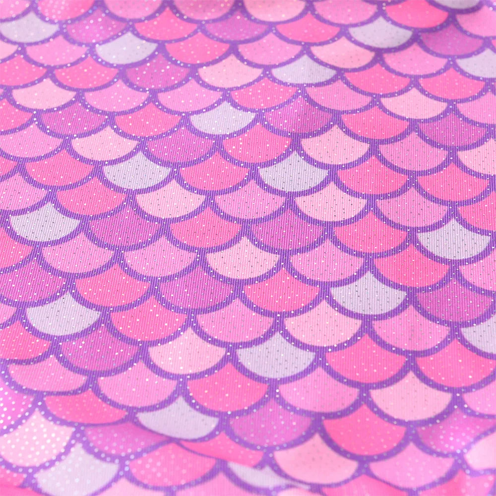 VIKITA Children Clothes Kids Mermaid Print Polyester Long Sleeve Vacation Pink Dress Girls Colorful Mesh Tulle Princess Dresses