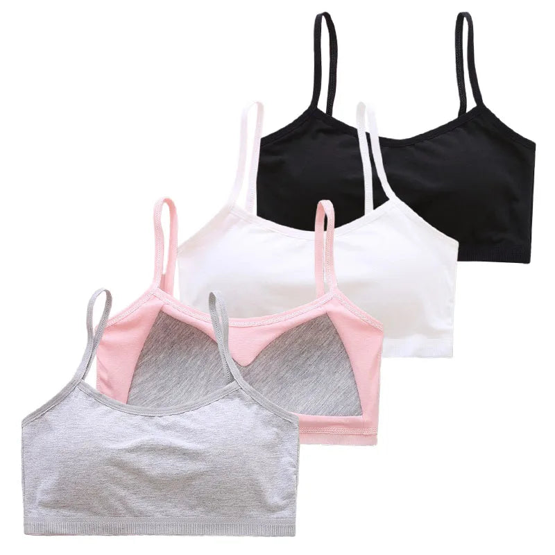 1/4 Sets Cotton Girls Underwear Set Teenage Girls Training Bras and Panties Suit Solid Wireless Fixed Pad Bra with Briefs Set