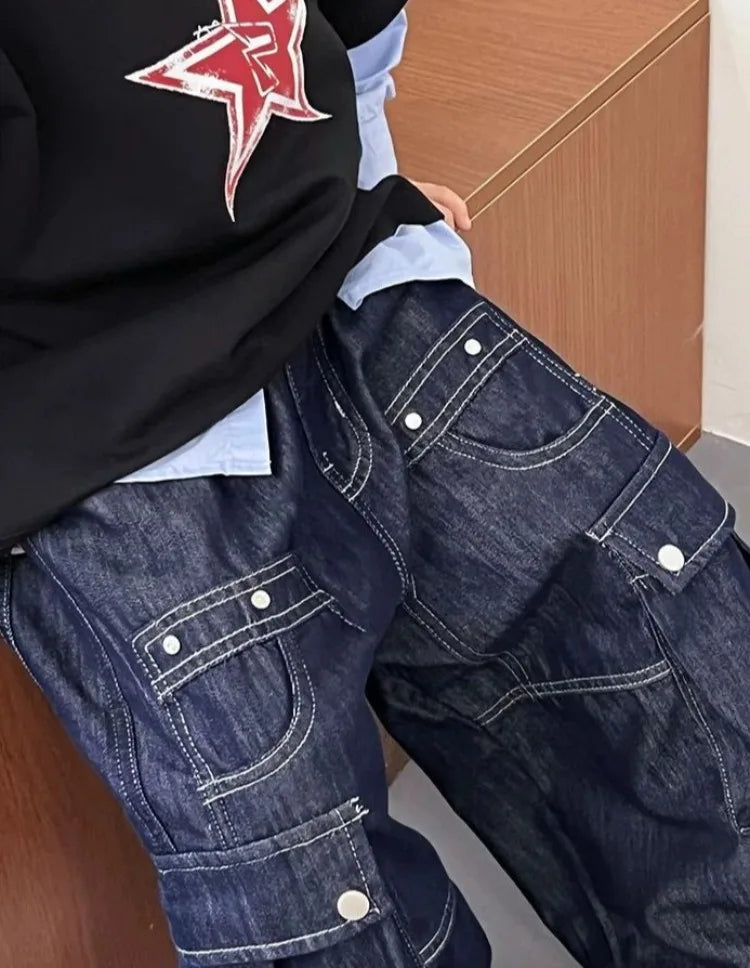 2025 New Boys' Solid Color Jeans - Loose Fit Straight Leg Kids' Long Pants with Pockets, Trendy & Stylish Denim for Active Boys