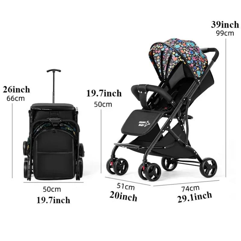 One Click Folding Baby Stroller Can Sit & Lying Foldable Portable Lightweight Baby Strolling Cart Large Space Adjustable Backset