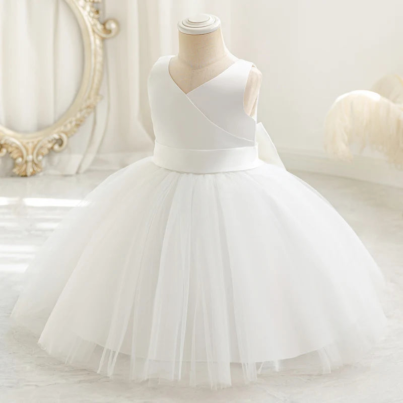 Baby Kids Green Lace Dresses For Children Girl Sleeveless Princess Gown Birthday Party Flower Girls White Dress