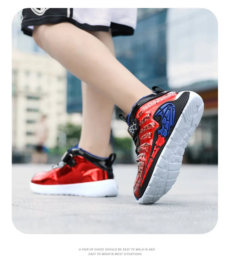 Disney Cartoon Kids Basketball Soft Shoes Waterproof Leather Boys Girls Sneakers Magic Buckle Non-slip Children Running Shoes