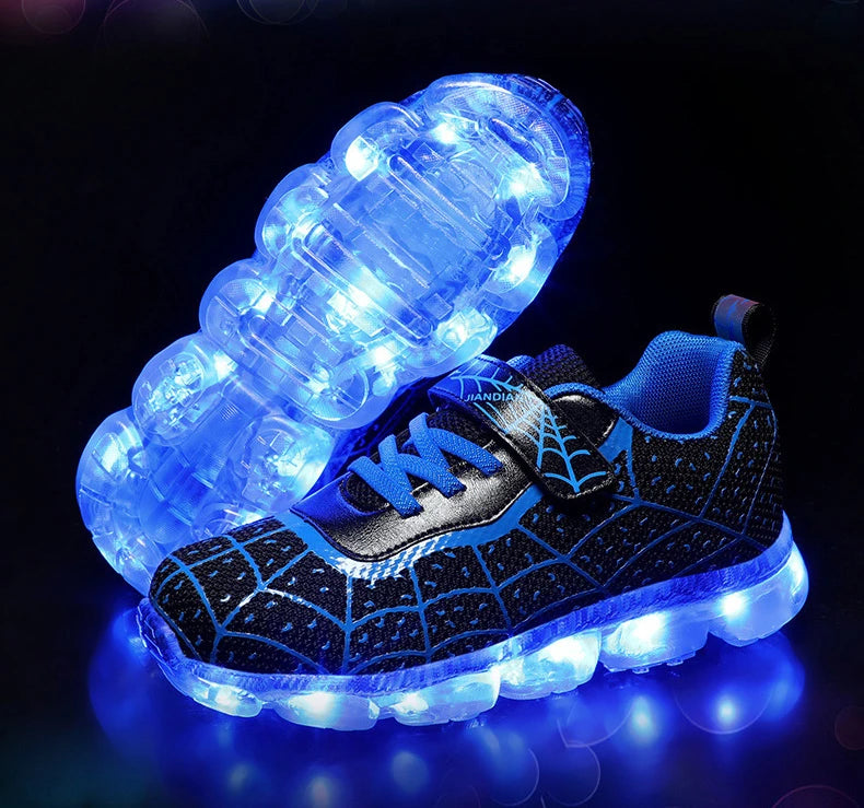 Disney Children Luminous PU Leather Red Shoes For Boys Girls LED Lighted Soft Baby Kids Sneakers Infant Tennis Size 25-35