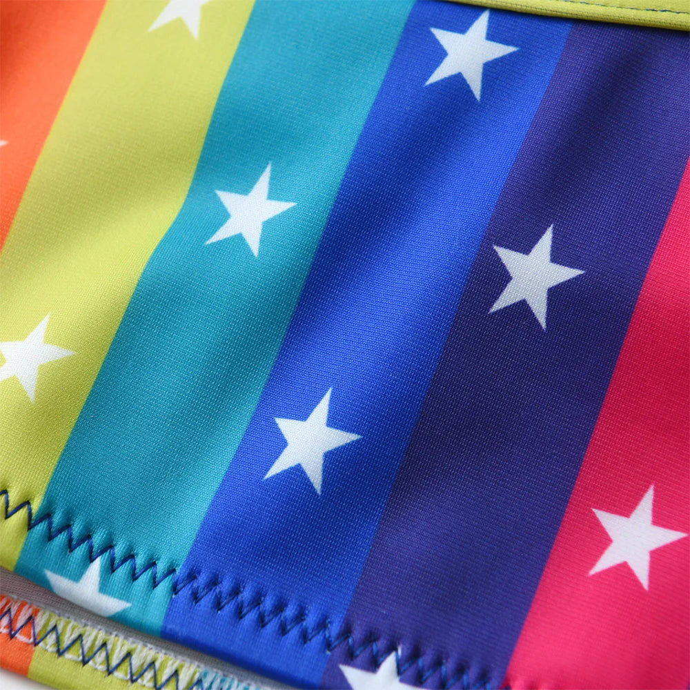 VIKITA Kinder-Badeanzug-Sets für Mädchen, Regenbogenfarben, Streifen, Sternenmuster, Strandmode, Reisemode, süßer Bikini, 2-teilig, 4-10 Jahre