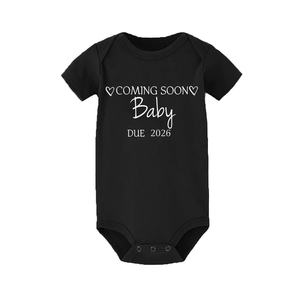 Baby Announcement Coming Soon 2026 Newborn Romper Summer Boys Girls Bodysuit Body Pregnancy Reveal Clothes Infant Jumpsuit