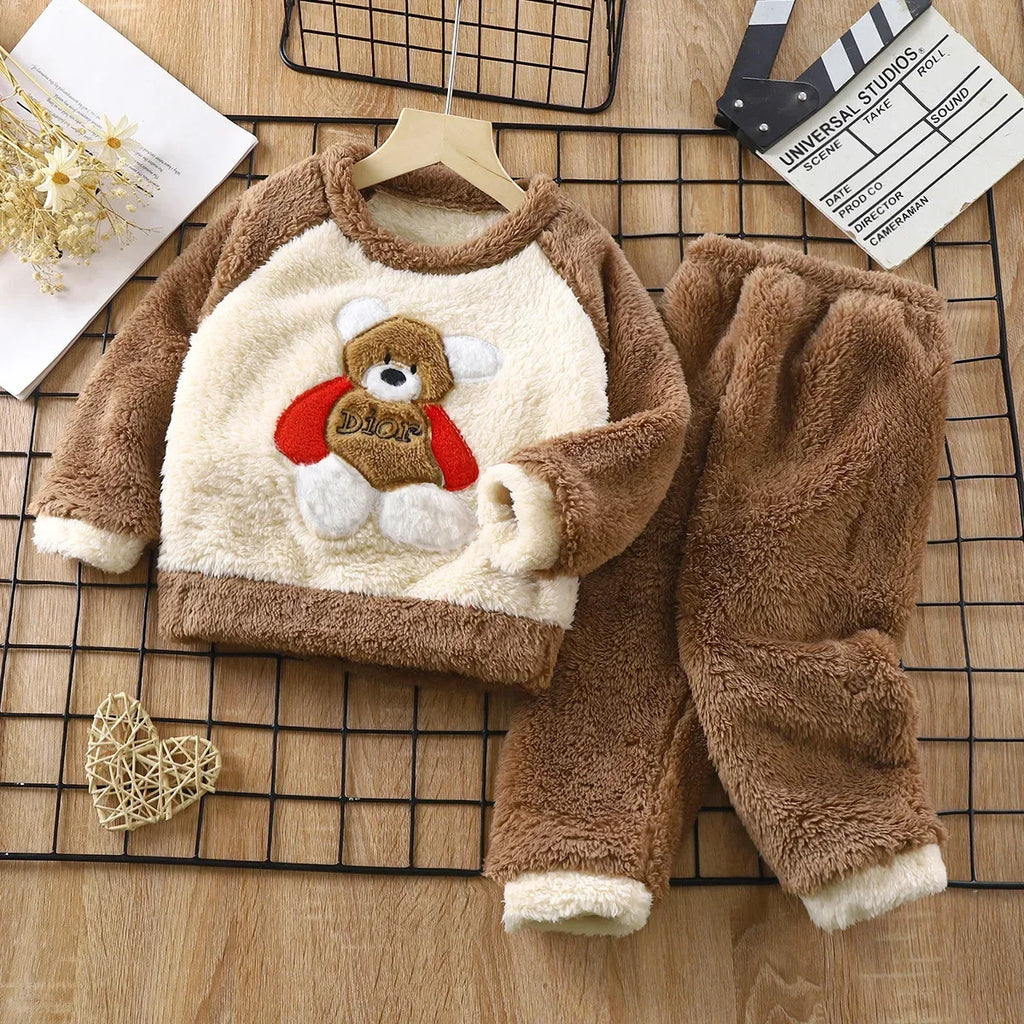 Children's New Winter Flannel Set For Boys and Girls Plush Insulation Home Clothing Children's Pajamas Children's Clothing
