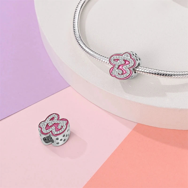 Pink Girl Series 925 Sterling Silver Alphabet Charms Beads Cute Letter Fit Original Bracelet Bangle Necklace DIY Jewelry