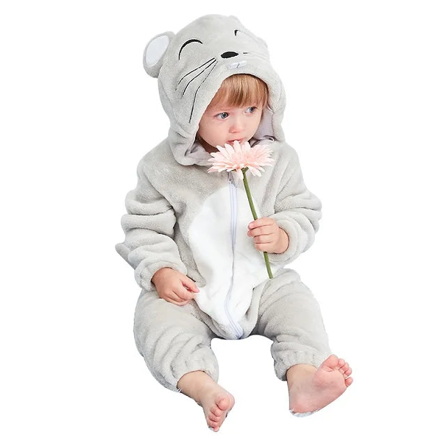 MICHLEY Halloween Costume Infant Baby Clothes Rompers Winter Flannel Hooded Bodysuits Pajamas Animals Overall Jumpsuit For Bebe