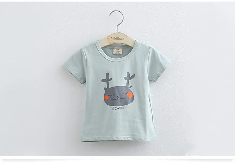 2025 Summer 2 3 4 6 8 10 Years Children Cotton Cartoon Star Bird Cat Rabbit Animal Print Short-Sleeve T-Shirt For Kids Baby Girl