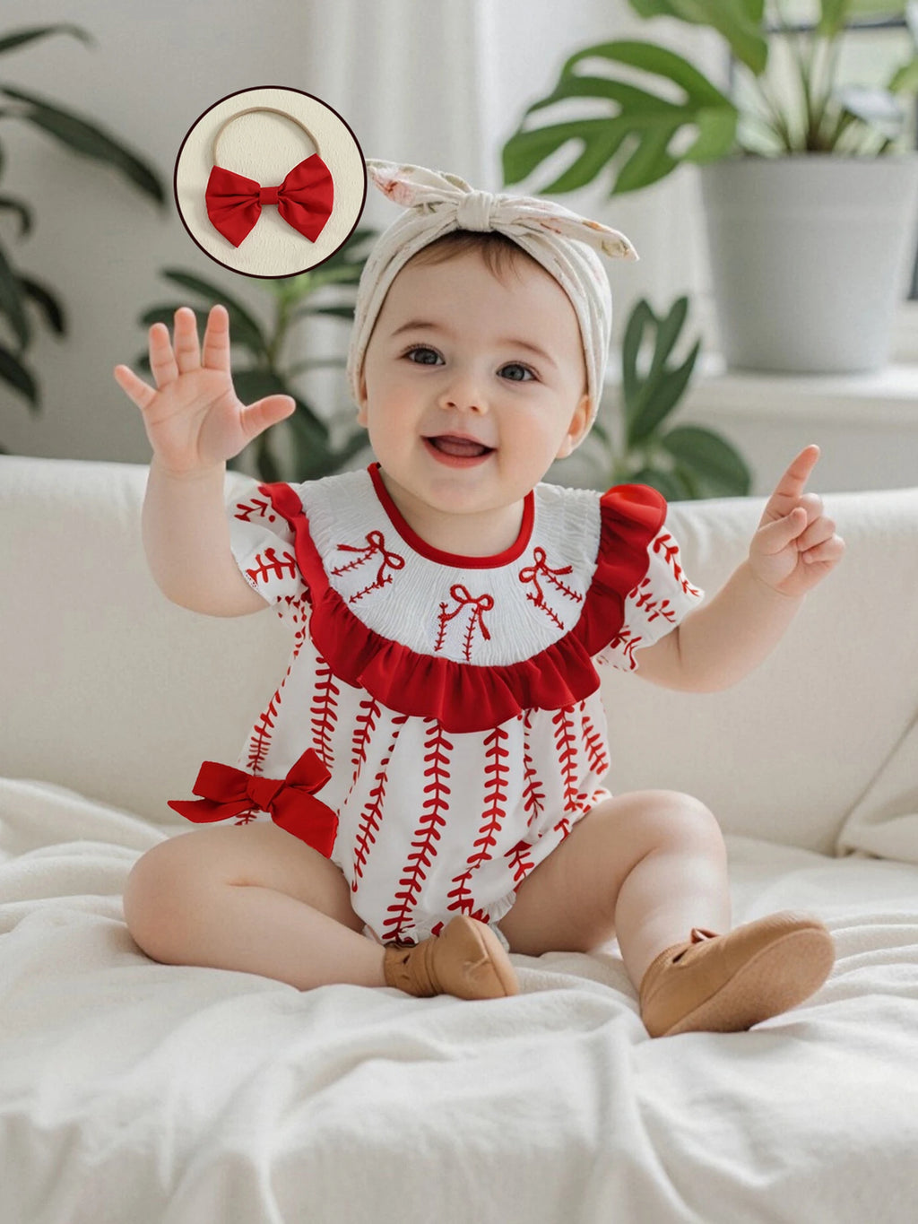 Adorable Infant Floral Romper with Matching Bow Headband Set for Summer Sleeveless Jumpsuit Outfit for Baby Girl