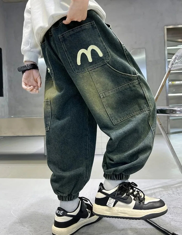 Boys' Fleece-Lined Jeans 2025 New Autumn/Winter Thermal Insulated Trendy Long Pants for Big Tall Kids, Stretchy Fabric Loose Fit