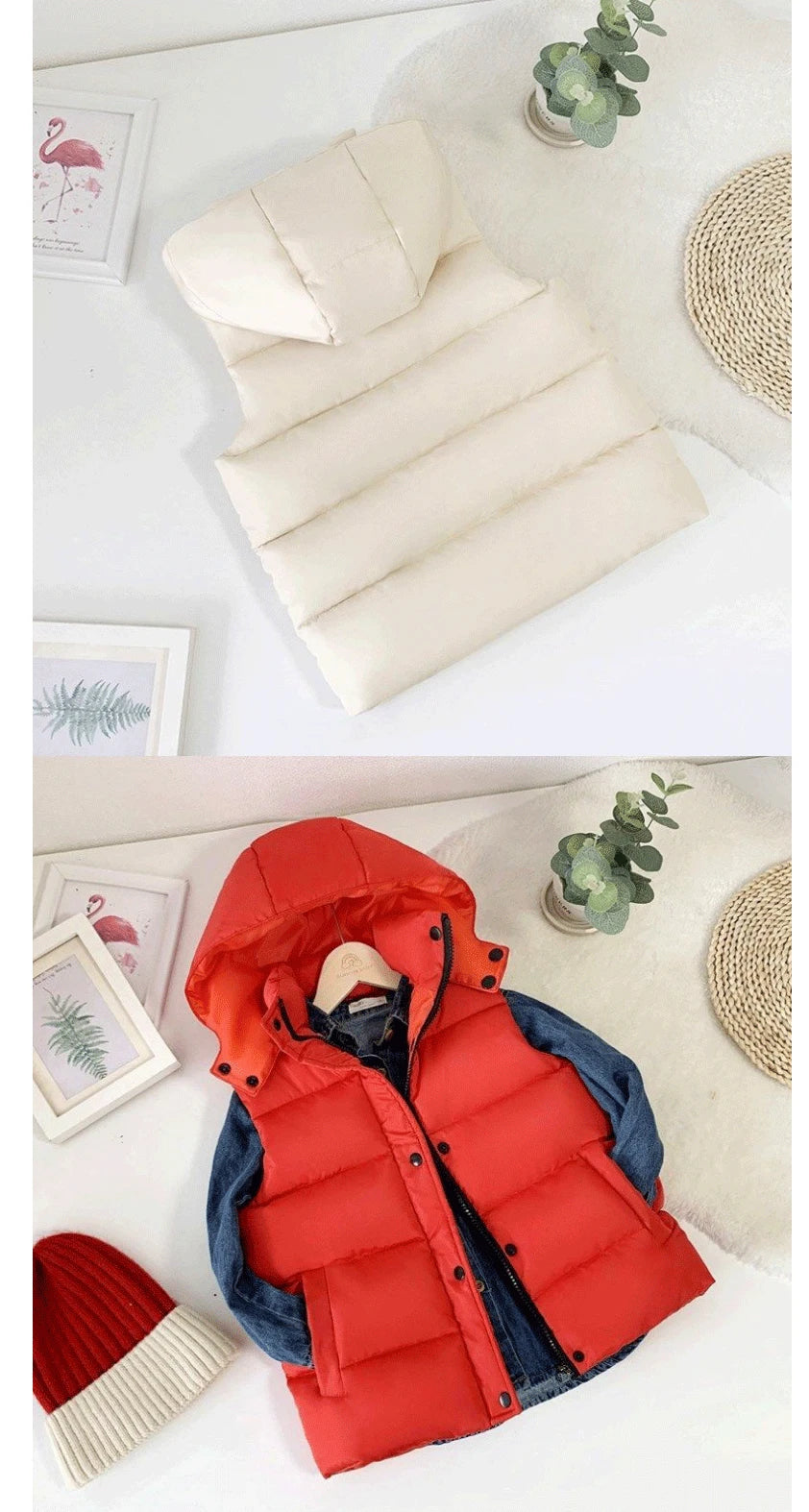 1-12Y Winter Warm Sleeveless Jacket For Children Jacket Thicken Hooded Vest For Boys Girls Kids Waistcoat Coat Insulated Vest