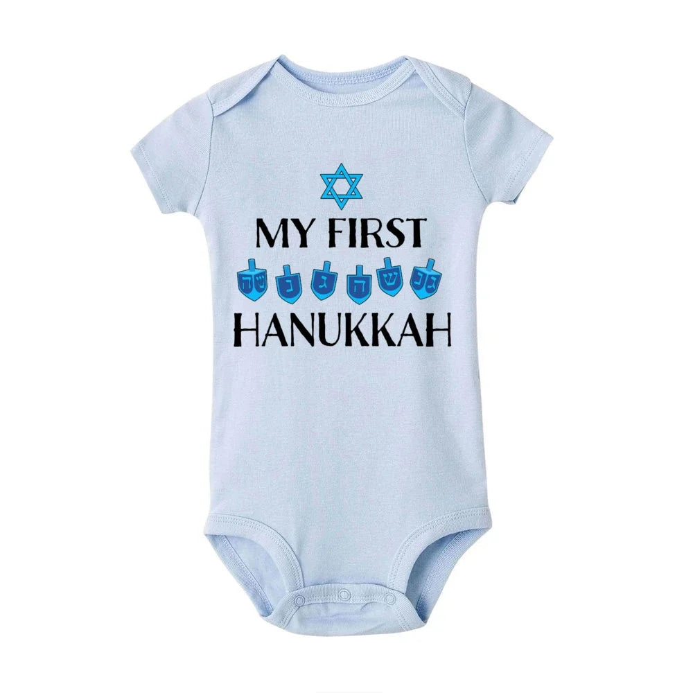 My First Hanukkah Print Baby Bodysuit Boys Girls Jewish Chanukah Short Sleeve Romper Infant Newborn Holiday Outfits Kids Clothes