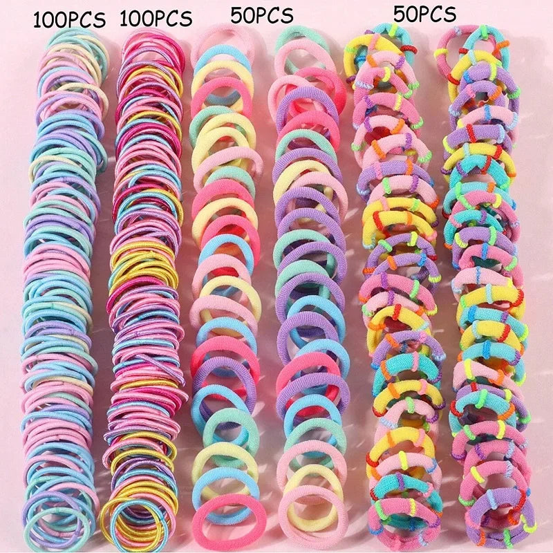 250/300Pcs Girls Colorful Hair Bands Set Nylon Elastic Rubber Band Children Ponytail Holder Scrunchies Kids Hair Accessories