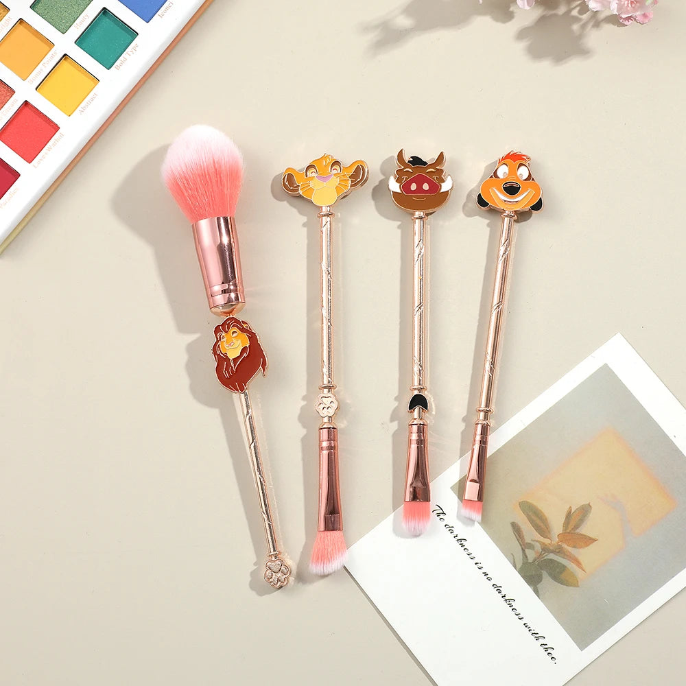 4pcs Lion King makeup brush set, cartoon cute Simba eye shadow brush, metal fiber makeup brush, eye makeup tools suitable f