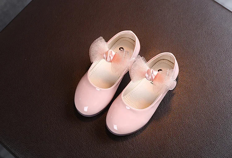 Kids Leather Girls Shoes Shining Shell Princess Shoes for Baby Party Wedding Children Lace Bow Spring Summer Dress Shoes F03111
