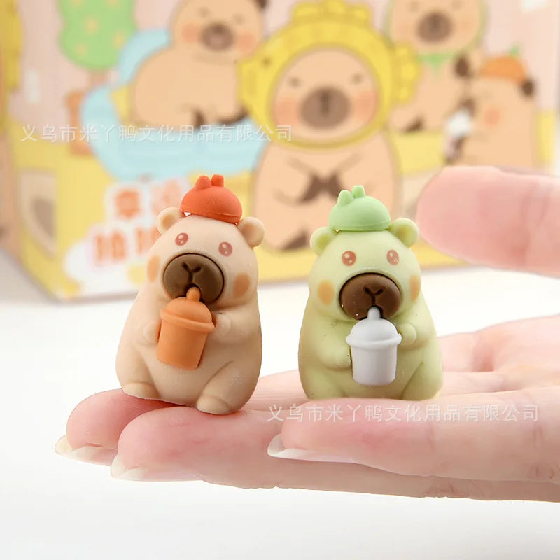 4PCS Cute Capybara 3D Erasers Funny Cartoon Creative Animal Erasers Stationary Gifts Mini School Office Supplies for school