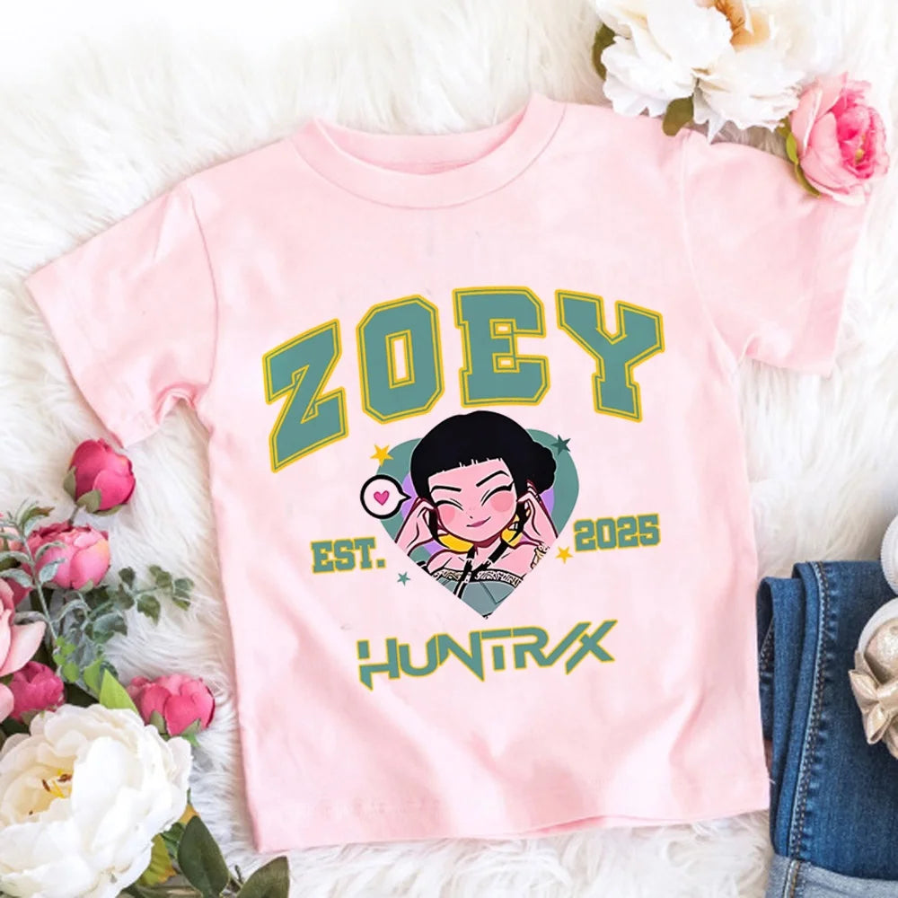 2025 New KPop Demon Hunters Child Short Sleeve T-shirt Anime Character Print Tees Boys Girls Summer Casual Tops Birthday Gift