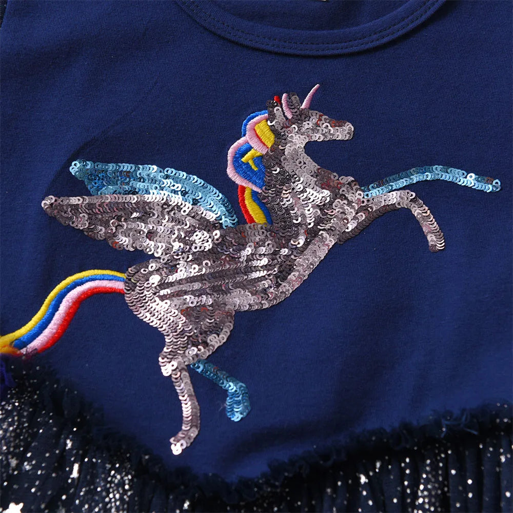 VIKITA Girls Starry Dress Kids Sequins Sleeveless Dresses Kids Elegant Cute Princess Tutu Vestidos Children Summer Tulle Dress