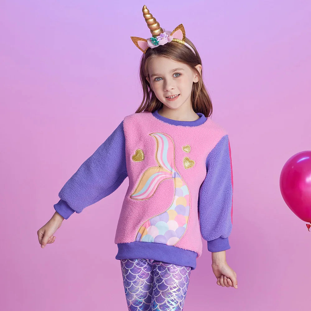 VIKITA Kids Fleece Sweatshirts Girls Hoodies Pullovers Winter Autumn Thick Warm Pullovers Outwear Children's Clothing 3-12 Yrs