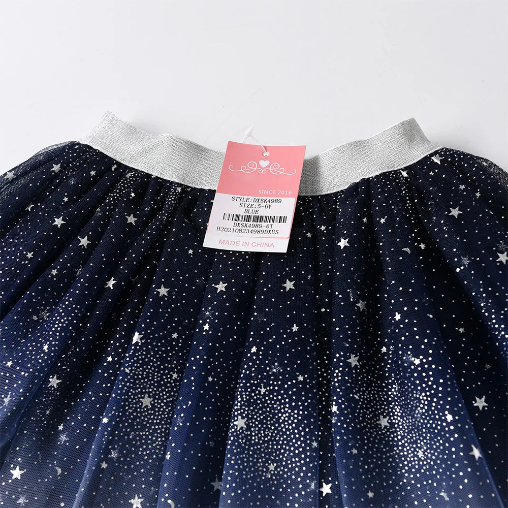 VIKITA Girls Gradient Dress Kids Star Sequined Appliqued Shiny Princess Dresses Kids Mini Ballet Mesh Skirts Children Clothes
