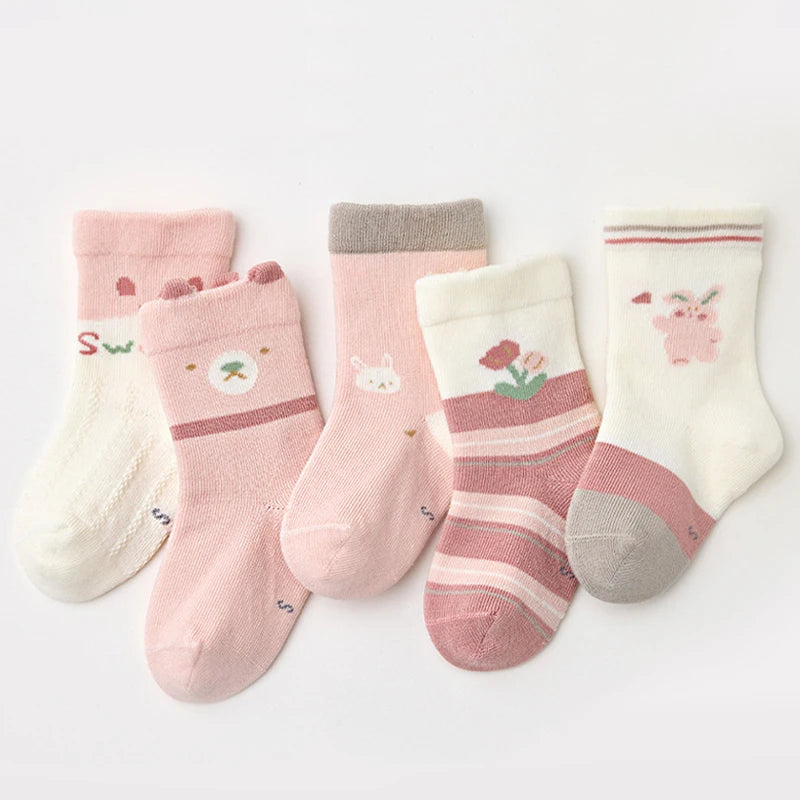 5 Pairs Kids Socks Cute Cartoon Warm Girls Socks Infant Children Girls Socks Soft Breathable Baby Socks For Girls