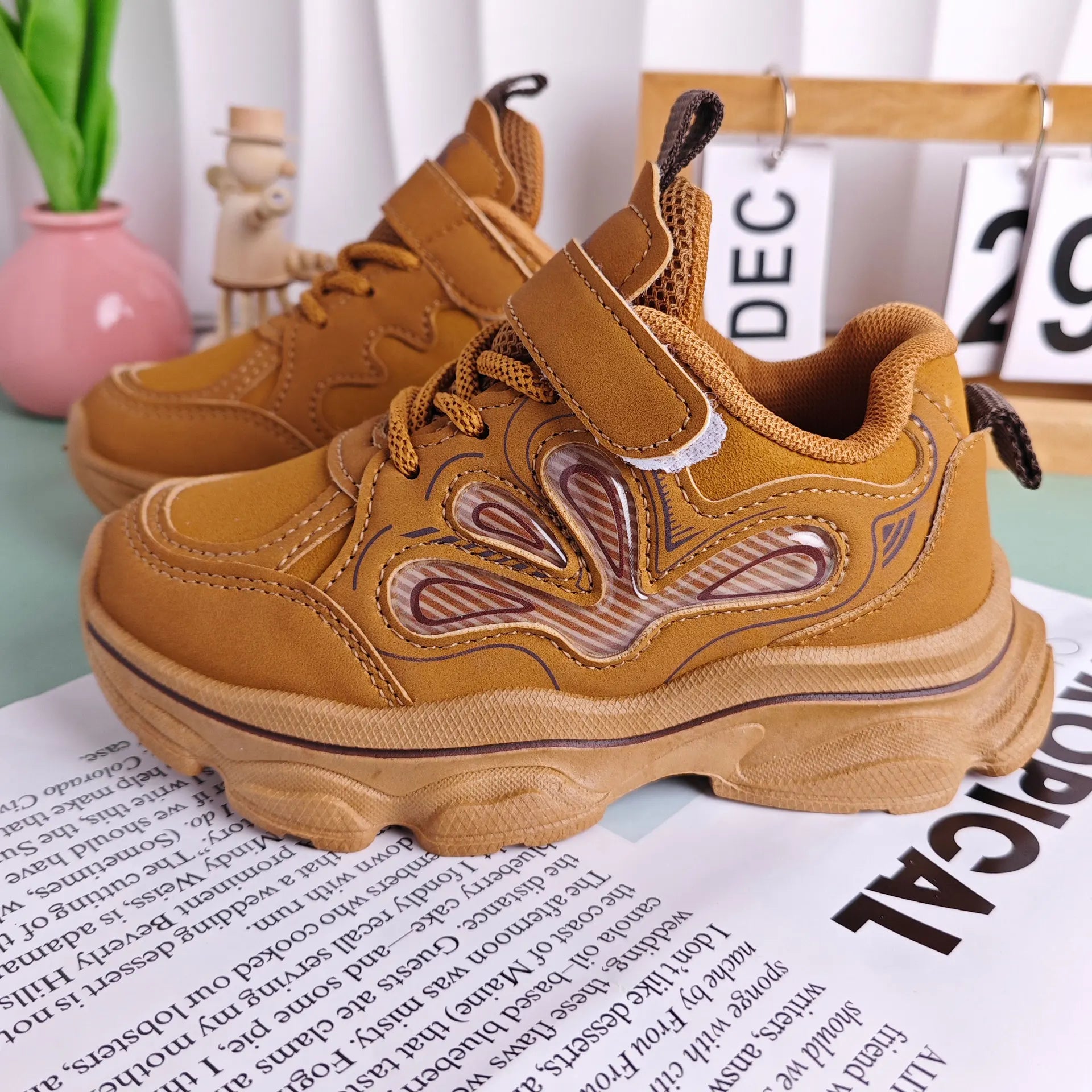 Kids'Casual Shoes Children Cartoon PU Leather Spring Fashion Outdoor Sneakers Breathable Anti-slip Purple Khaki Size 26-37
