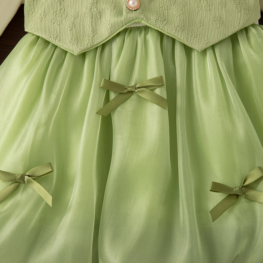 Spring And Autumn New Fake Two Piece Long Sleeve Baby Girl Dress, Sweet Bow Children'S Clothing For Babies Aged 0-3 Years