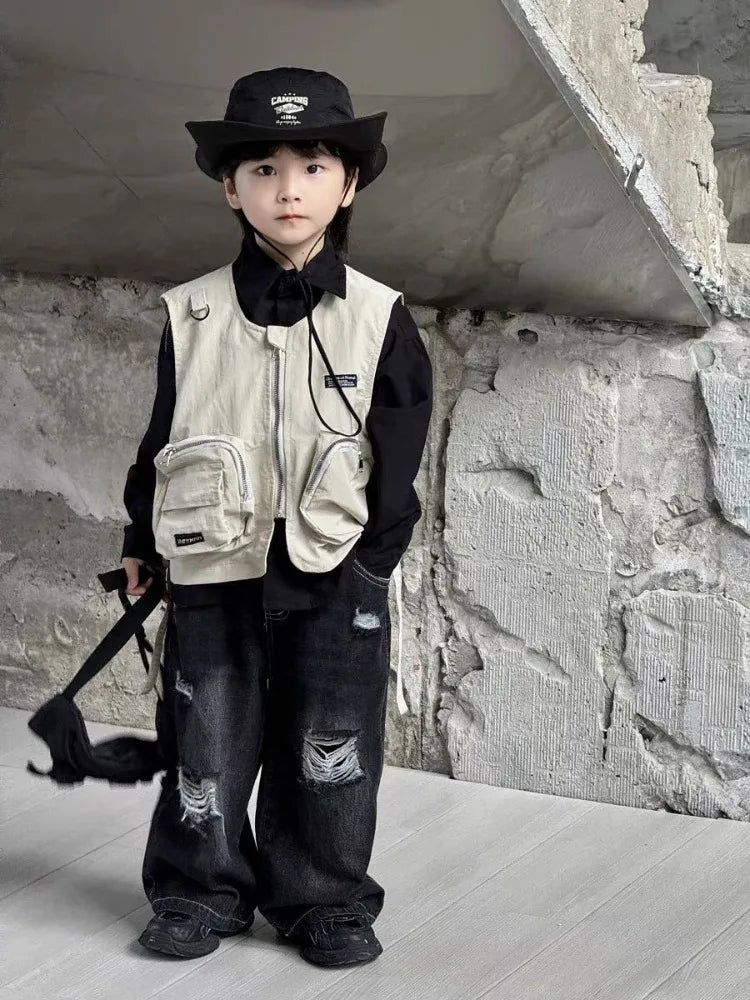 Kids' Korean Style Ripped Jeans Edgy Streetwear Pants for Toddler Boys & Girls Spring/Fall