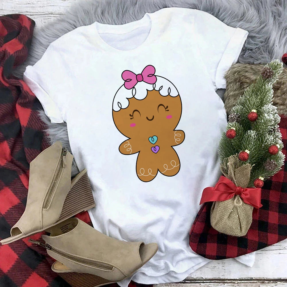 Christmas Family Matching Outfits Mommy Daddy Daughter Son Cookie Printing Casual T-shirt Xmas Party Clothes Holiday Family Tees