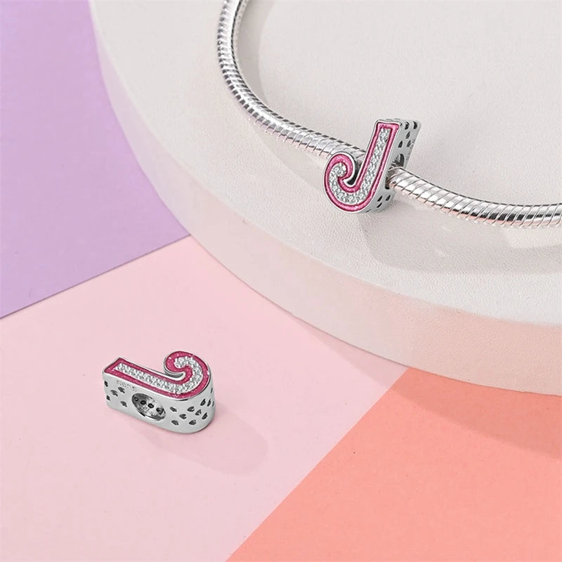 Pink Girl Series 925 Sterling Silver Alphabet Charms Beads Cute Letter Fit Original Bracelet Bangle Necklace DIY Jewelry
