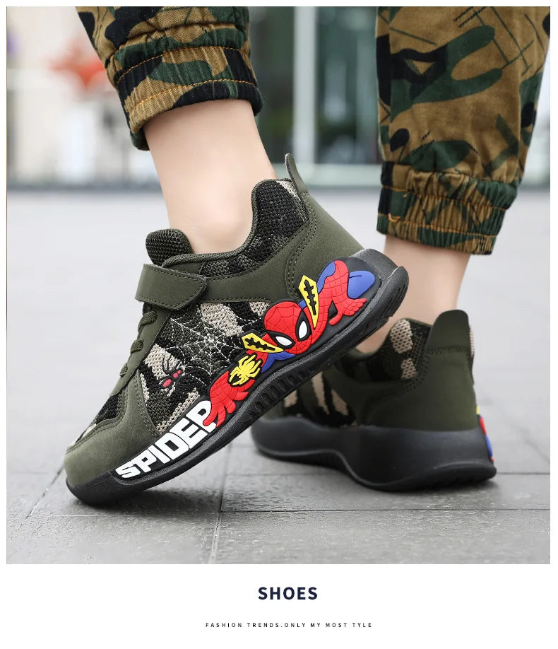 Disney Shoes Children Camouflage Green Sneaker Shoes For Kid Walking PU Breathable Shoes Size 26-35