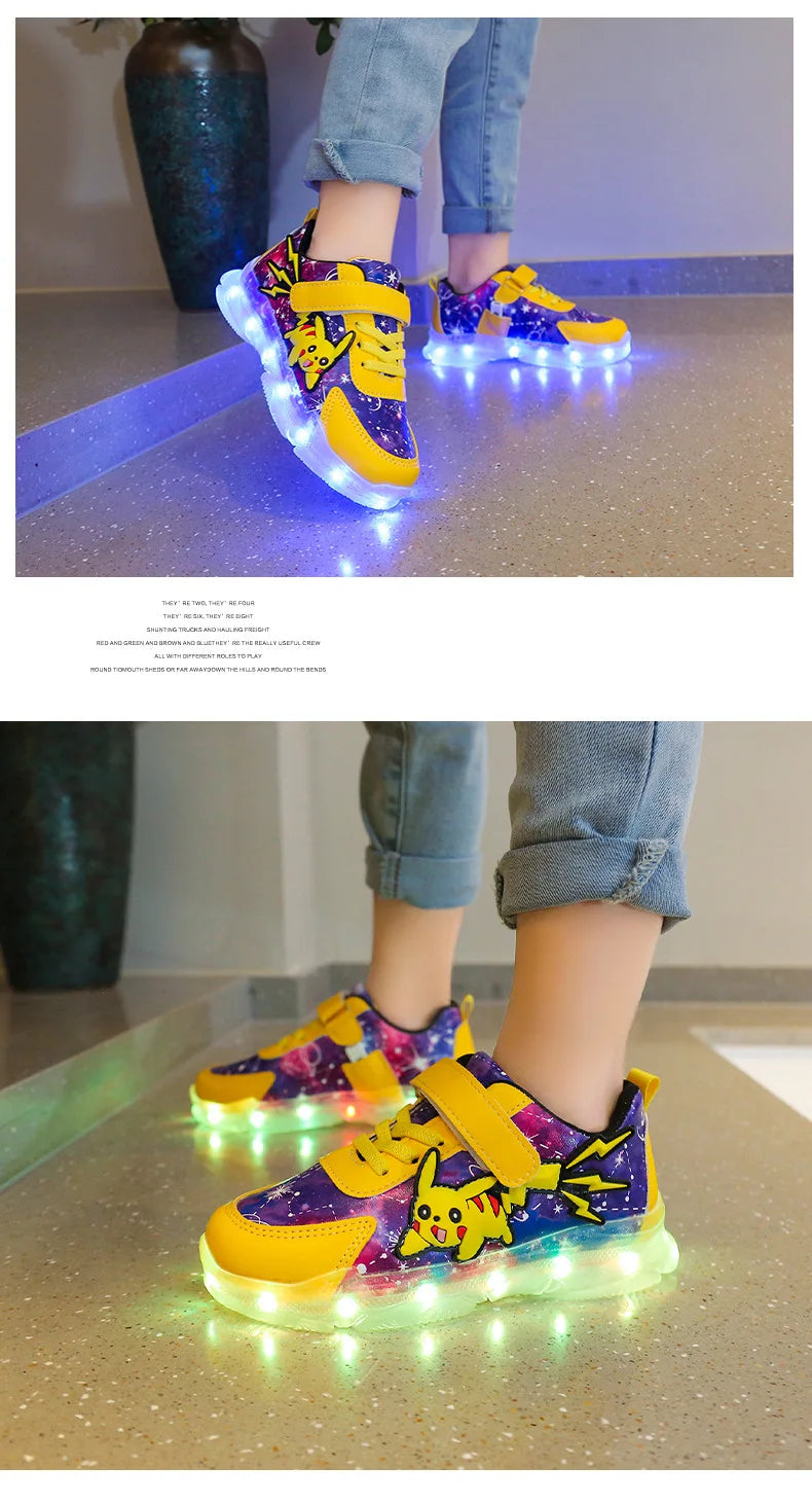 Kids'Casual Shoes Boys Rechargeable Cartoon PU Leather Spring Fashion Flat Bottom Anti-slip Yellow Size 25-36