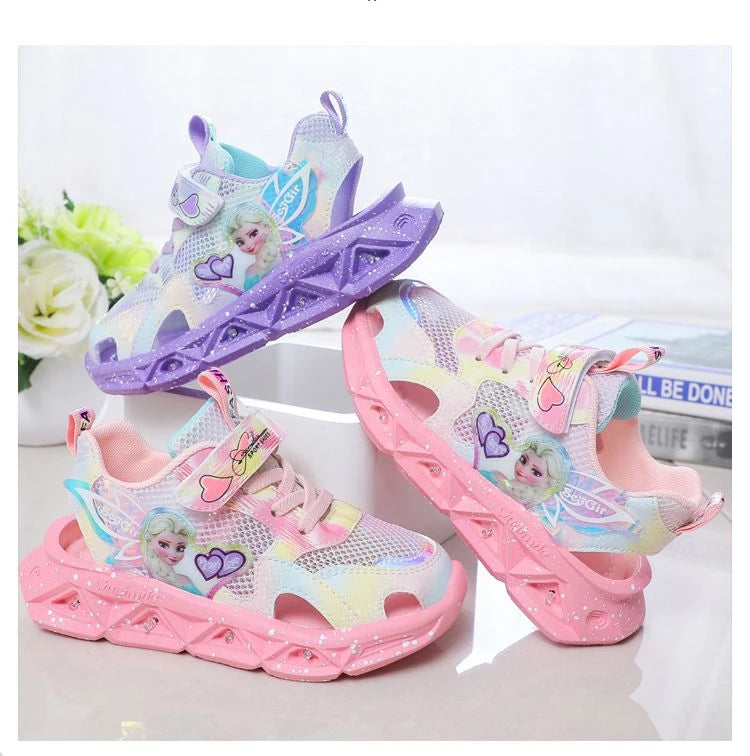 Disney Children's Sandals Women's Summer Girls' Sandals Led Lights Kids' Baby Princess Elsa Beach Pink Purple Shoes Size 22-37