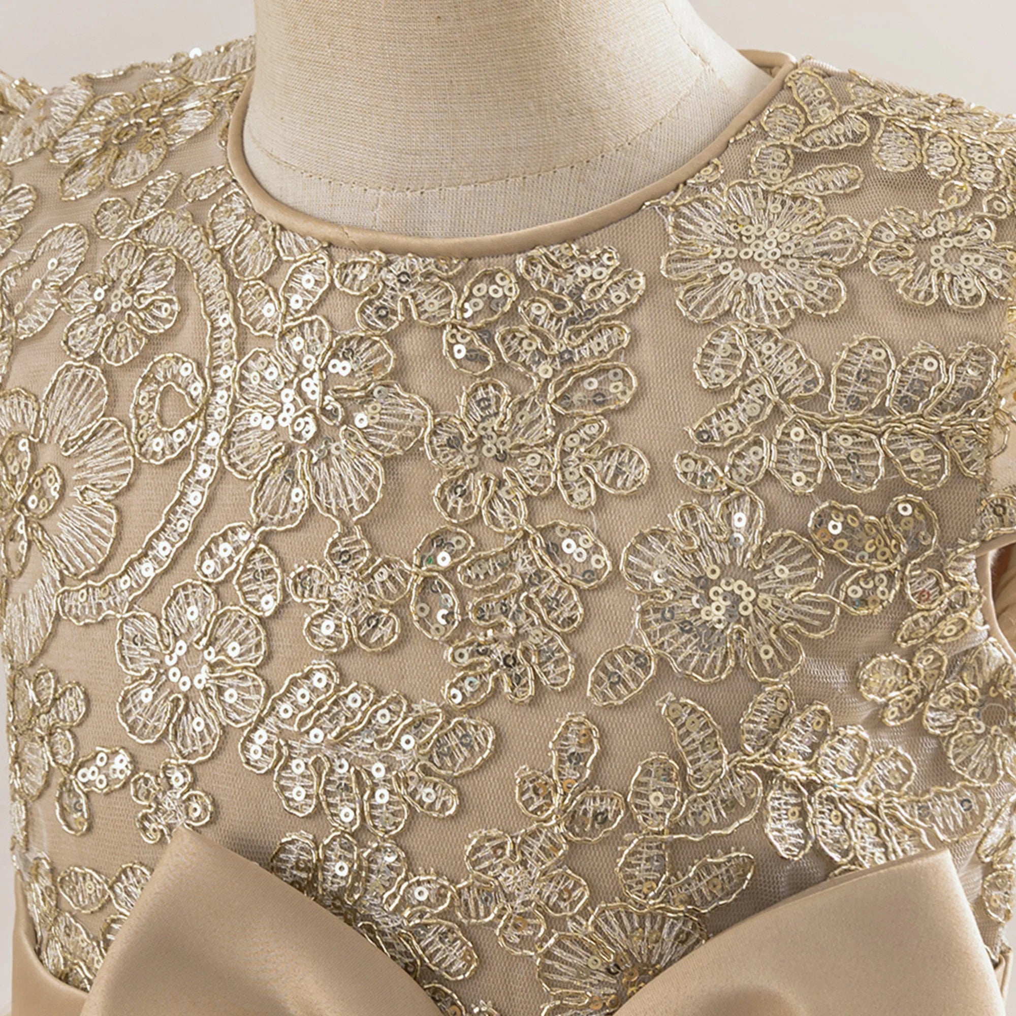 Elegant Bow Bridesmaid Party Girls Dress Sequin Flower Wedding Birthday Princess Dress Girl Tulle Prom Performance Gala Costumes