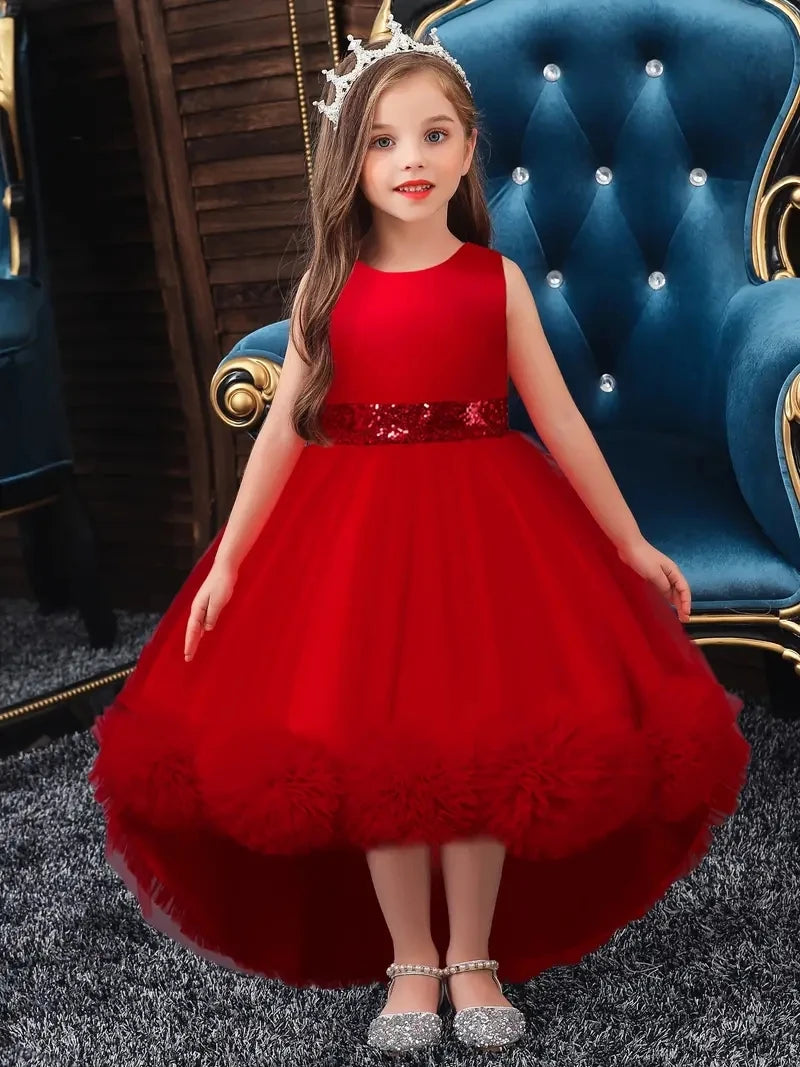 Girls Princess Dress Sleeveless Sequin Mesh Tutu Dress Performance Dress Wedding Flower Girls Dress For Evening Birthday #2038