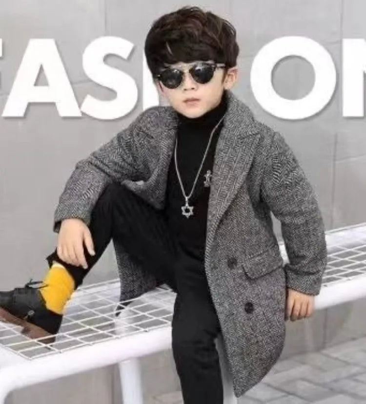 Boys Autumn Winter Quilted Thickened Wool Coat Korean Style New Big Kids Mid Length Stylish Coat