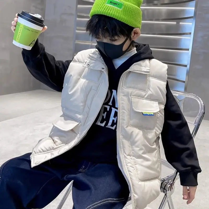 Boys' Thermal Insulated Down Jacket Autumn Winter Kids' Outerwear Plus Size Cape Vest Stylish Trendy