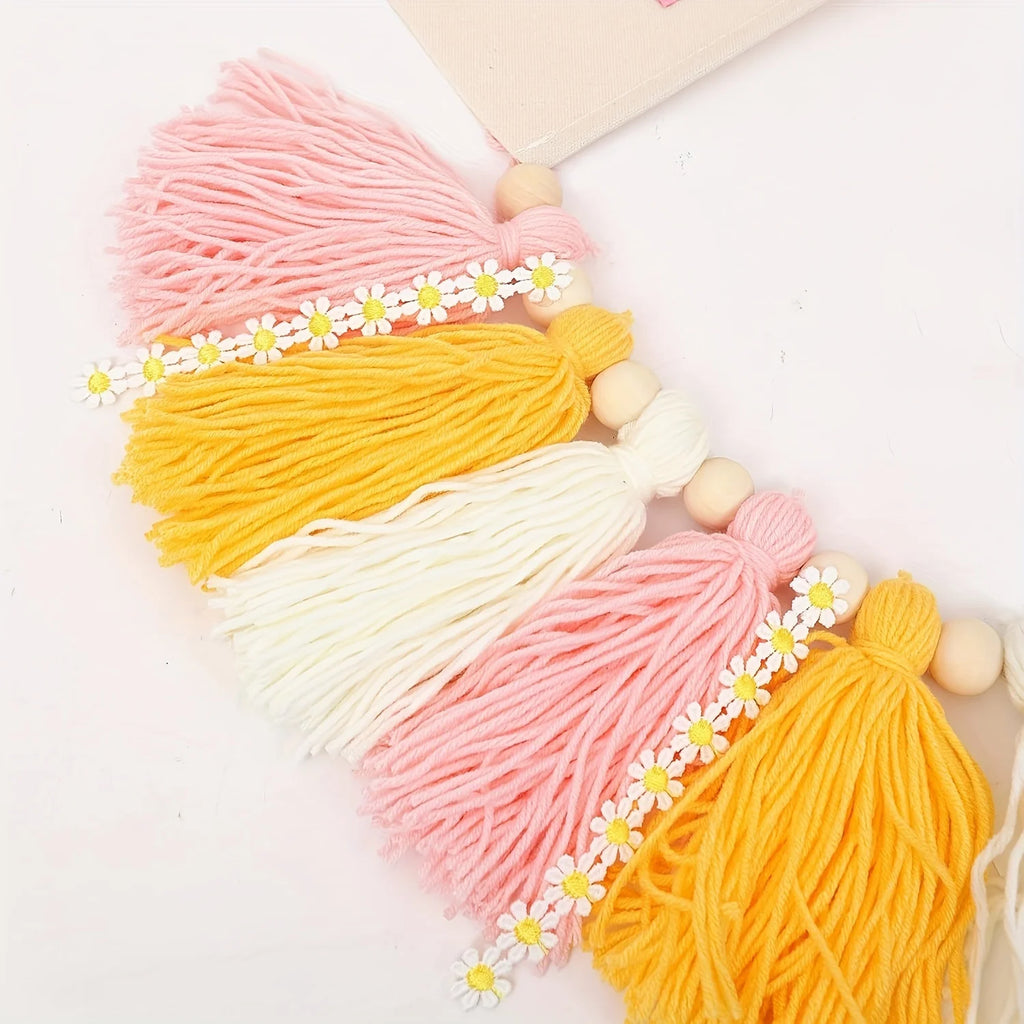 Daisy 1st Happy Birthday Banner Highchair Banner Tassels for Girl&Boy Birthday Party Decoration Baby Birthday Photo Props