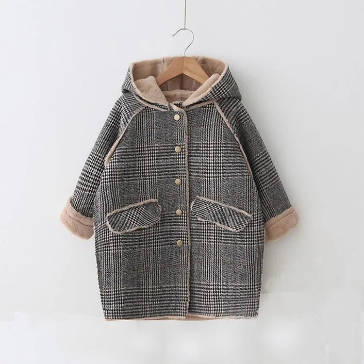 New Arrival 2025 Winter Kids Unisex Woolen Coat Faux Fur Lined Stylish Quilted Design Warmth Fashion for Children
