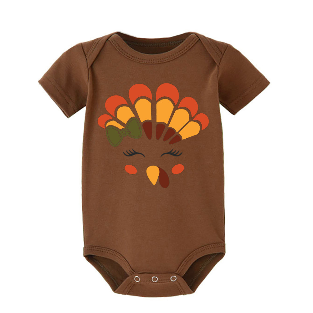 Thanksgiving Turkey Face Baby Bodysuit Boys Girls Cute Clothes Toddler Romper Baby Short Sleeve Jumpsuit Thanksgiving Outfits