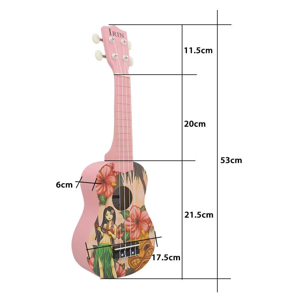 IRIN 21 Inch Ukulele Hawaiian Girl Hawaiian Guitar Musical Instrument 4 Strings Basswood Ukulele Soprano Guitar Tuner Capo Parts