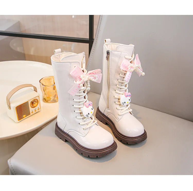 Kids'Casual Shoes Long Boots PU Leather Cartoon Kuromi Winter Shoes For Girls Anti-slip Warm Black Beige Shoes Size 26-37