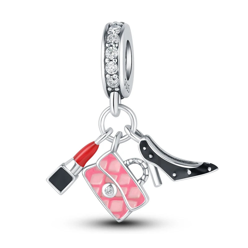 925 Sterling Silver Original Pink Ballet Shoes Charms Ballet Dancer Pendants For Women DIY Bead Fit Original Bracelet Necklace